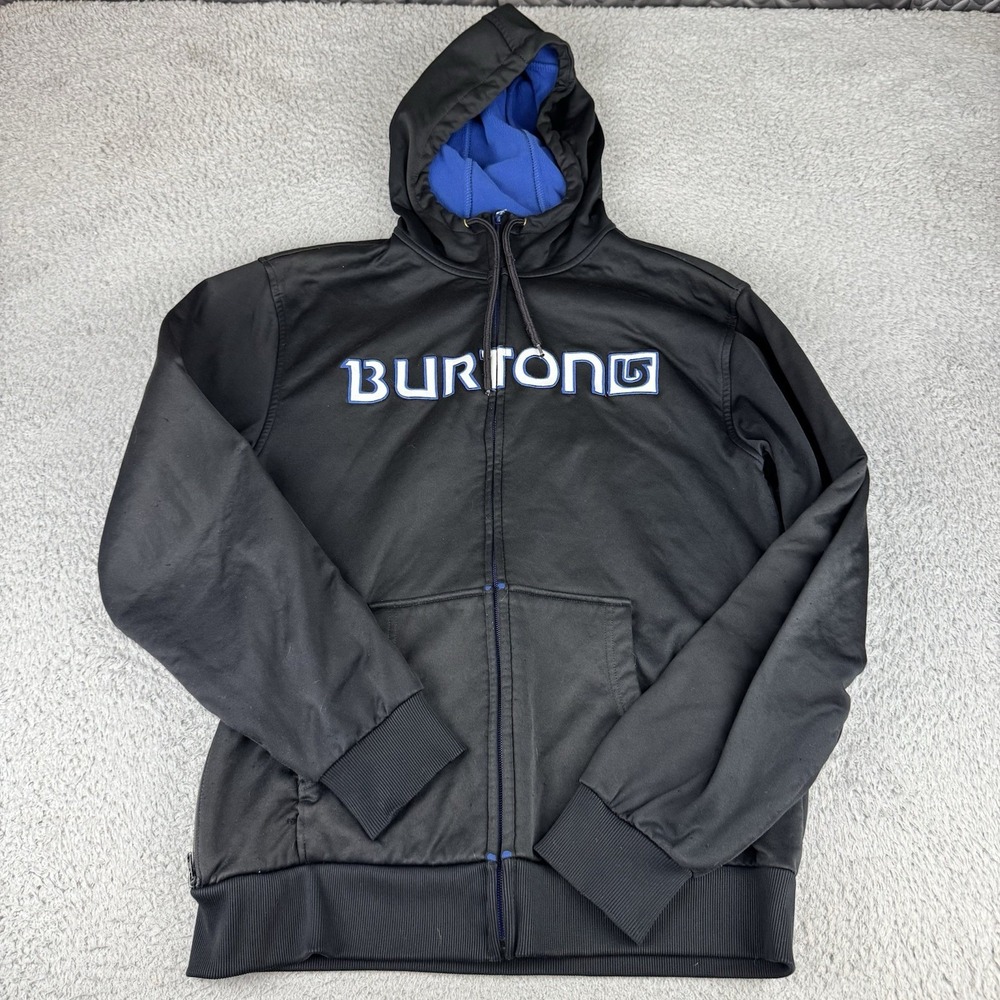 Burton Men's Small Black Full Zip Up Hooded Long Sleeve Sweatshirt Y2k Vintage